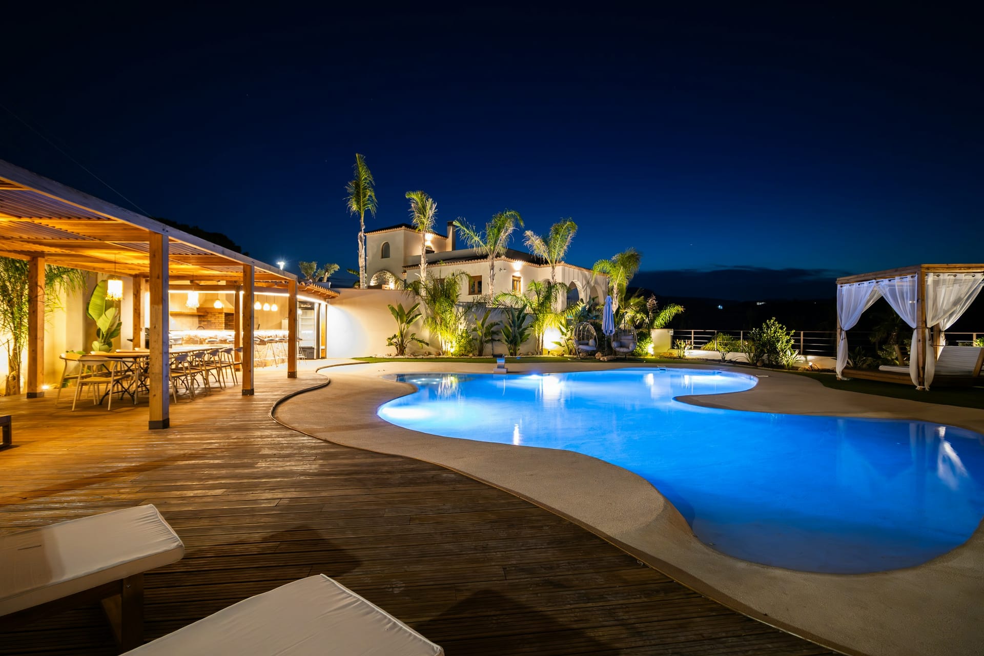 Luxury resort pool at night